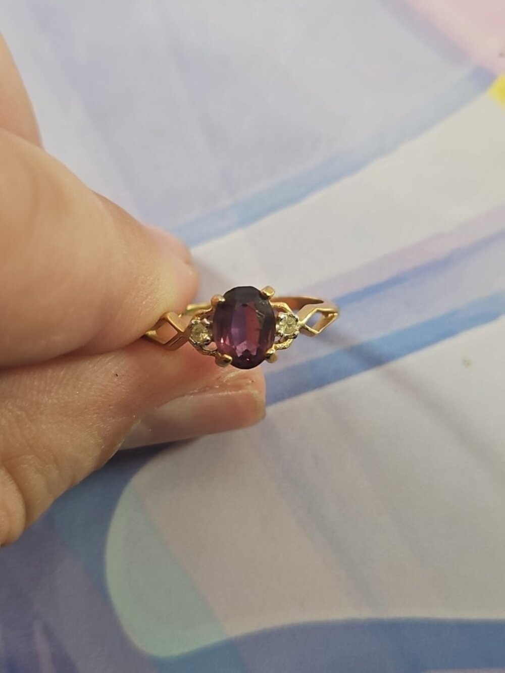 18k HGE Red Garnet Ring, Gold Plated Size 12